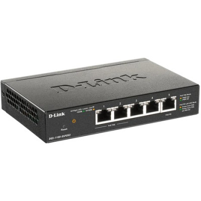 D-Link DGS-1100-05PDV2 5-Port Managed Gigabit Ethernet PoE Switch, fanless, desktop
